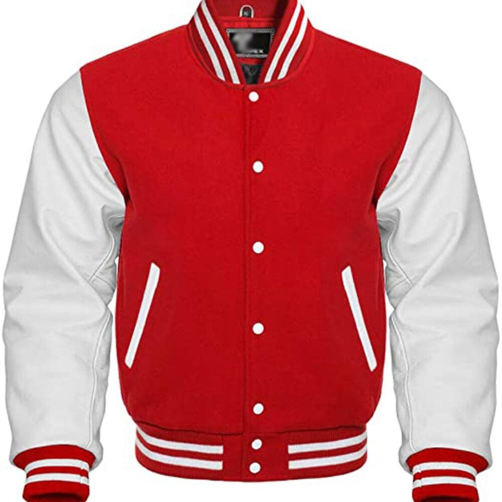 Men’s Red and White College Varsity Bomber Jacket